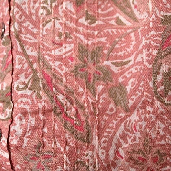 LIZ CLAIBORNE BLOUSE LADIES SIZE M pink green white paisley tiny pleats cotton - Picture 4 of 7
